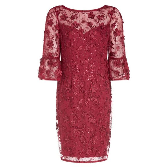 New! Adrianna Papell Red Sequin Embroidery Sheath Mini Dress 16W 41043 - Picture 1 of 16